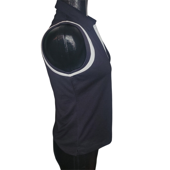 Women's Black Sleeveless Polo Top With White Trim S - Picture 3 of 6